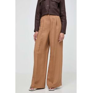 Kalhoty s lněnou směsí Weekend Max Mara hnědá barva, široké, high waist, 2415131062600
