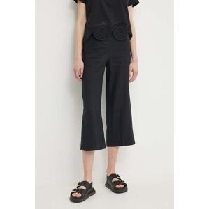 Plátěné kalhoty United Colors of Benetton černá barva, jednoduché, high waist