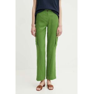 Plátěné kalhoty United Colors of Benetton zelená barva, jednoduché, high waist