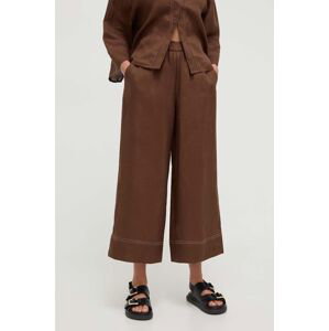 Plátěné kalhoty Max Mara Leisure hnědá barva, široké, high waist, 2416131048600