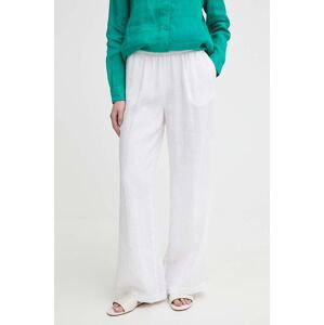 Plátěné kalhoty Sisley bílá barva, široké, high waist