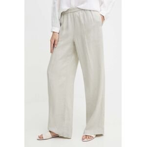 Plátěné kalhoty Sisley béžová barva, široké, high waist