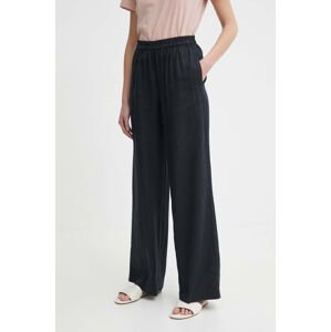 Plátěné kalhoty Sisley černá barva, široké, high waist