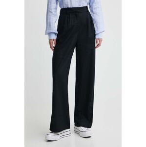 Plátěné kalhoty Abercrombie & Fitch černá barva, jednoduché, high waist