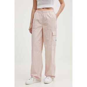Bavlněné kalhoty Calvin Klein Jeans růžová barva, jednoduché, high waist, J20J223116