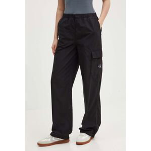 Bavlněné kalhoty Calvin Klein Jeans černá barva, jednoduché, high waist, J20J223116