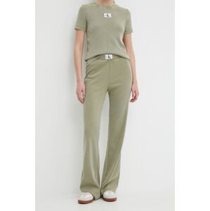 Kalhoty Calvin Klein Jeans dámské, zelená barva, zvony, high waist, J20J223126