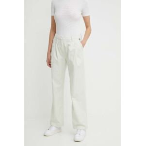 Kalhoty Calvin Klein Jeans dámské, zelená barva, jednoduché, high waist, J20J223704