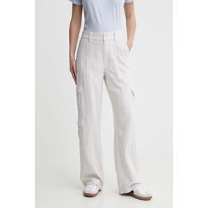 Plátěné kalhoty Hollister Co. bílá barva, široké, high waist