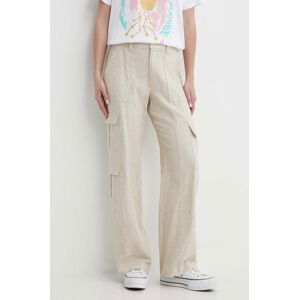 Plátěné kalhoty Hollister Co. béžová barva, široké, high waist