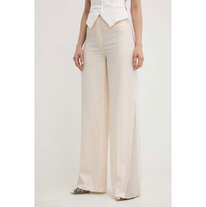 Vlněné kalhoty Elisabetta Franchi béžová barva, široké, high waist, PA03742E2