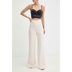 Kalhoty Elisabetta Franchi dámské, béžová barva, jednoduché, high waist, PA05342E2