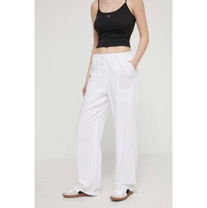 Kalhoty s příměsí lnu Tommy Jeans bílá barva, high waist, DW0DW17965