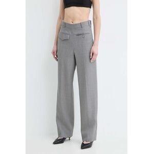 Vlněné kalhoty Victoria Beckham šedá barva, střih chinos, high waist, 1224WTR005385A