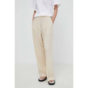 Plátěné kalhoty By Malene Birger béžová barva, jednoduché, high waist