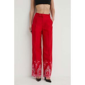 Kalhoty Never Fully Dressed dámské, červená barva, jednoduché, high waist