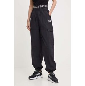 Kalhoty EA7 Emporio Armani dámské, černá barva, kapsáče, high waist