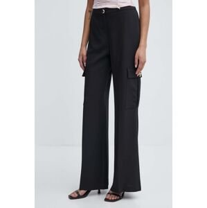 Kalhoty Artigli dámské, černá barva, široké, high waist, AP38108
