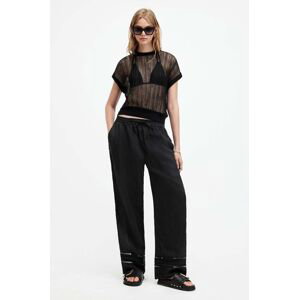Plátěné kalhoty AllSaints JADE LINEN TROUSER černá barva, jednoduché, high waist, W028TA