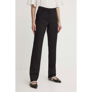 Vlněné kalhoty BOSS černá barva, jednoduché, high waist, 50490045
