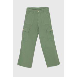 Dětské bavlněné kalhoty Guess zelená barva, hladké