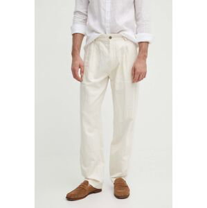 Kalhoty Pepe Jeans RELAXED PLEATED LINEN PANTS pánské, béžová barva, ve střihu chinos, PM211700