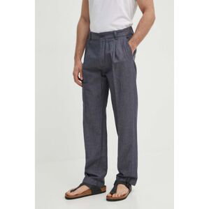 Kalhoty Pepe Jeans RELAXED PLEATED LINEN PANTS pánské, šedá barva, ve střihu chinos, PM211700