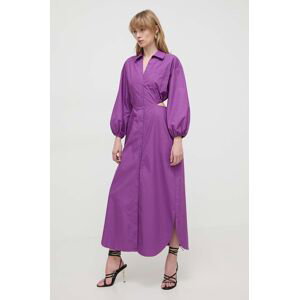 Bavlněné šaty Twinset fialová barva, maxi