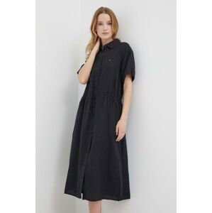 Lněné šaty Tommy Hilfiger černá barva, midi, WW0WW41911
