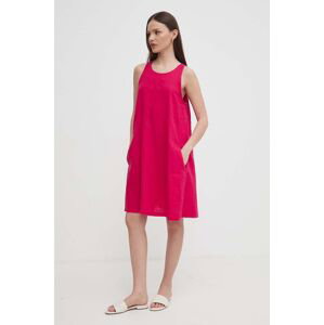 Lněné šaty United Colors of Benetton růžová barva, mini