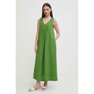 Lněné šaty United Colors of Benetton zelená barva, maxi