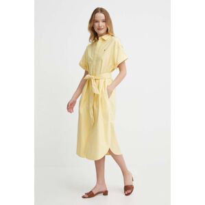 Bavlněné šaty Polo Ralph Lauren žlutá barva, midi, 211935153