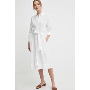 Lněné šaty Polo Ralph Lauren bílá barva, mini, 211943992