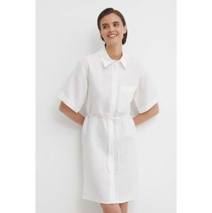 Šaty s příměsí lnu Calvin Klein bílá barva, mini, oversize, K20K206697