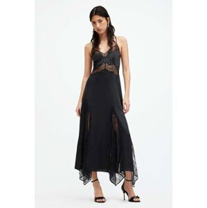 Šaty s hedvábím AllSaints JASMINE DRESS černá barva, maxi, W063DA