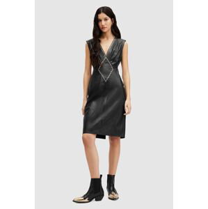 Kožené šaty AllSaints SYLA LEA STUD DRESS černá barva, mini, WL536Z