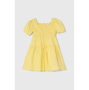 Dětské bavlněné šaty zippy žlutá barva, midi
