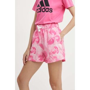 Kraťasy adidas dámské, růžová barva, vzorované, high waist, IS4253