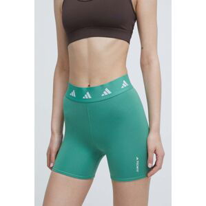 Tréninkové šortky adidas Performance Techfit zelená barva, s potiskem, high waist, IU1853