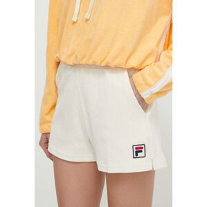 Bavlněné šortky Fila Lusaka béžová barva, hladké, medium waist, FAW0750