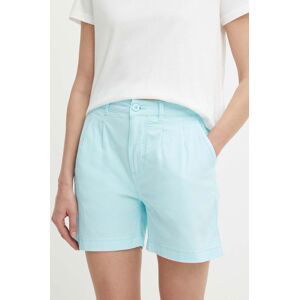 Kraťasy Pepe Jeans dámské, tyrkysová barva, hladké, high waist