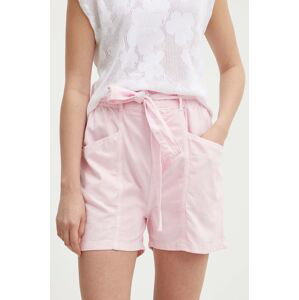Kraťasy Pepe Jeans VALLE dámské, růžová barva, hladké, high waist, PL801097
