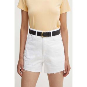 Džínové šortky Pepe Jeans A-LINE SHORT UHW dámské, bílá barva, hladké, high waist, PL801112TC1