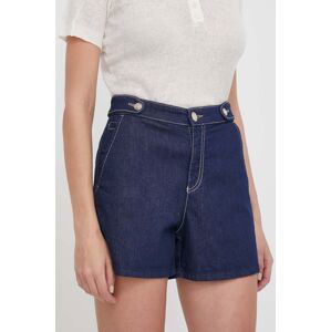 Džínové šortky Emporio Armani dámské, tmavomodrá barva, hladké, high waist, 3D2J6D 2DM1Z