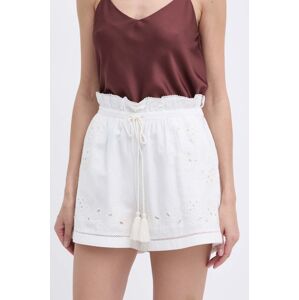 Šortky s příměsí lnu Twinset béžová barva, s aplikací, high waist