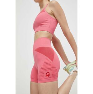 Kraťasy United Colors of Benetton dámské, růžová barva, vzorované, high waist