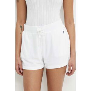 Kraťasy Polo Ralph Lauren dámské, bílá barva, hladké, high waist, 211936222