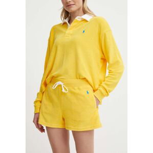 Kraťasy Polo Ralph Lauren dámské, žlutá barva, hladké, high waist, 211936222