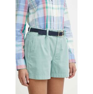 Bavlněné šortky Polo Ralph Lauren zelená barva, hladké, high waist, 211939691