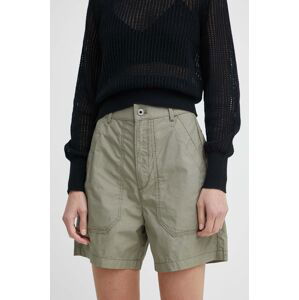 Bavlněné šortky G-Star Raw zelená barva, hladké, high waist